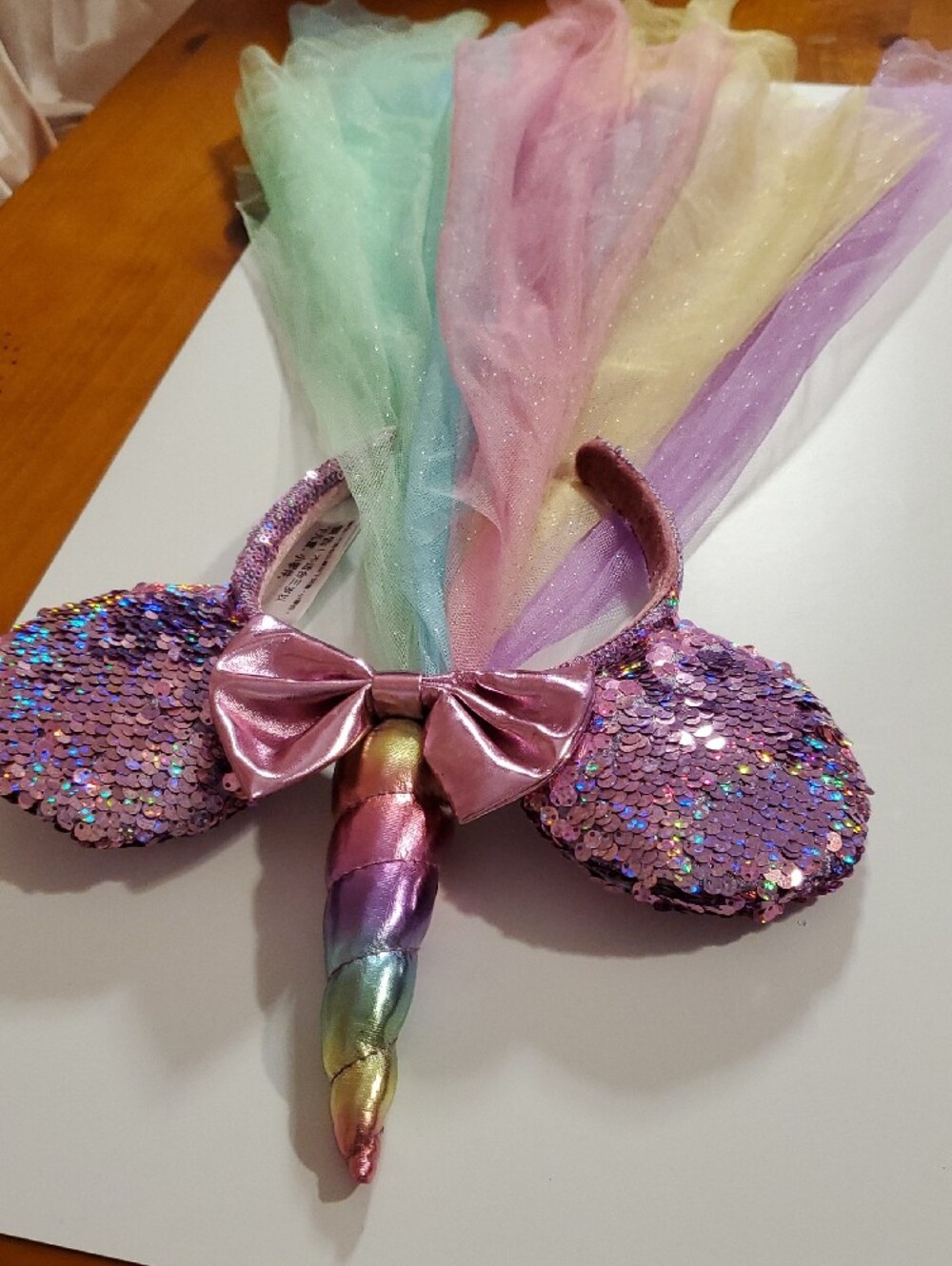 Disney Pink Sequin Unicorn Ear Headband with Pastel Tulle Mane - Picture 5 of 6